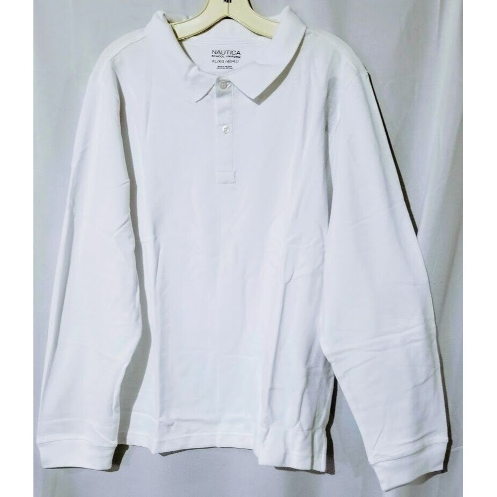 Boys Nautica Long Sleeve White Polo Shirt, School Uniform, S/P 34-35.